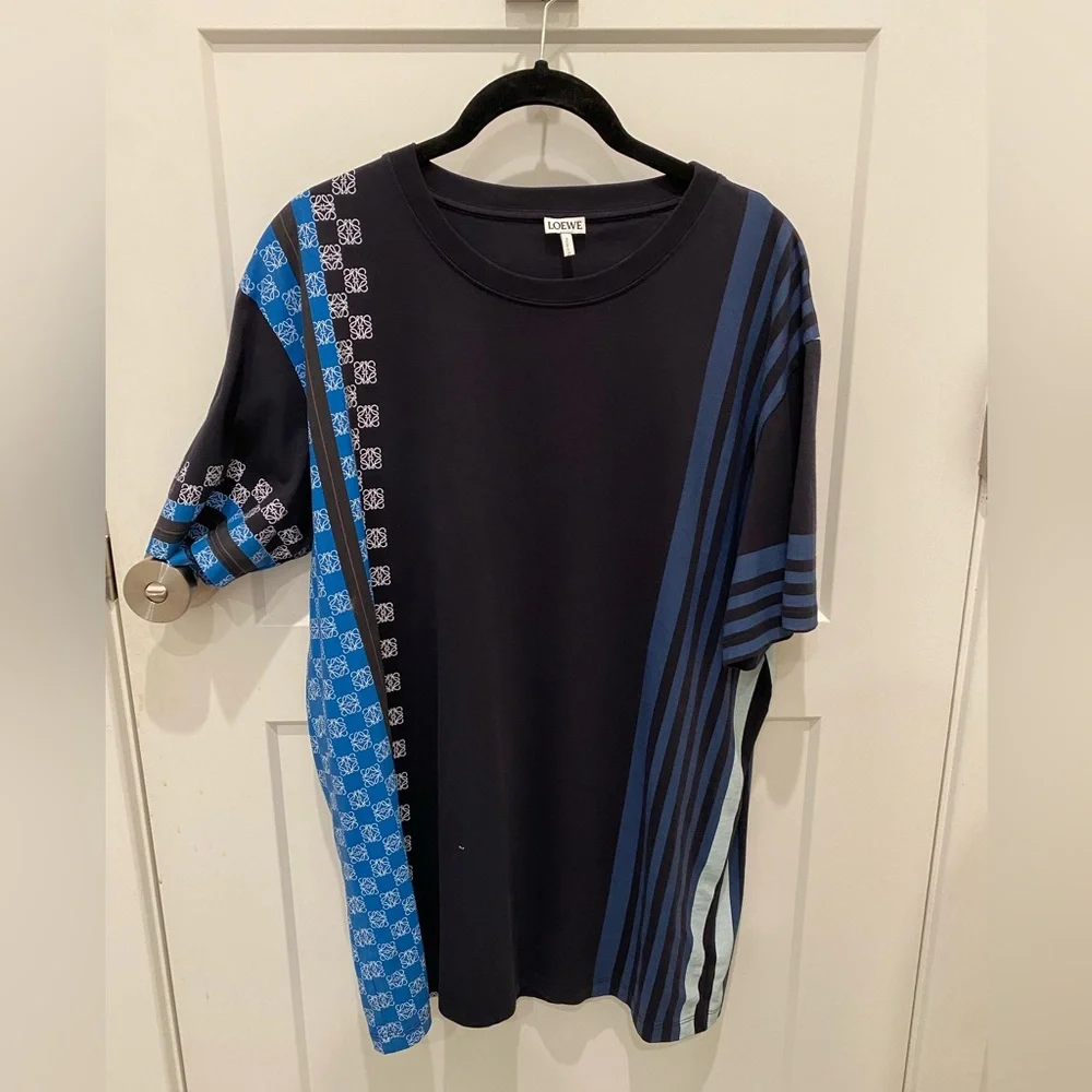 LOEWE Navy Stripe Anagram, men’s black short sleeve shirt, XL, excellent cond. - Picture 1 of 8